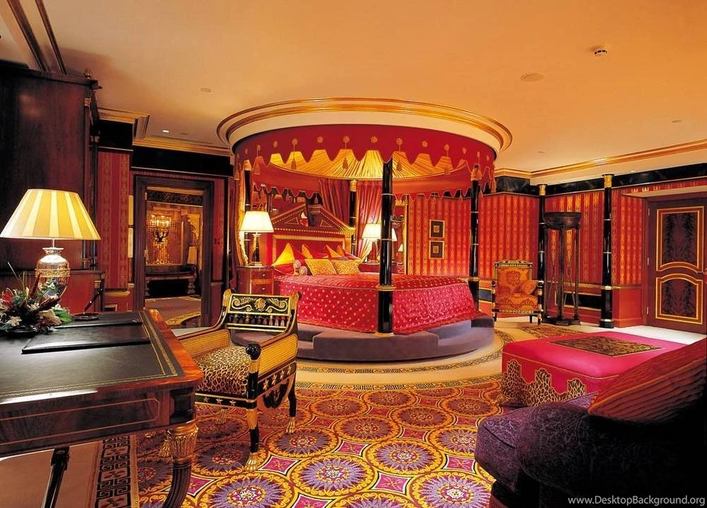Arabic Asian Style Master Bedroom With Red Bed And Canopy And ...