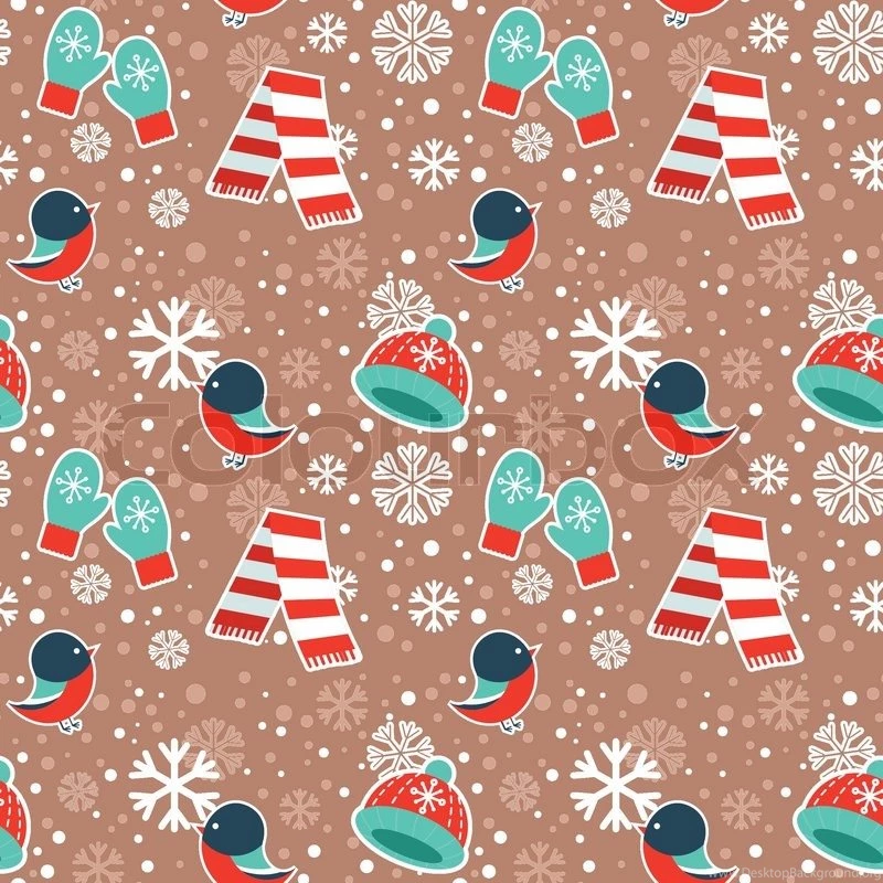 Cute Winter Seamless Pattern With Warm Clothes And Bullfinch Birds ...