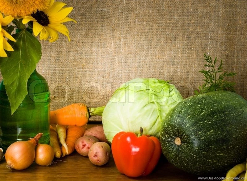 Still Life With Vegetables And Sunflowers In Green Bottle Burlap ...