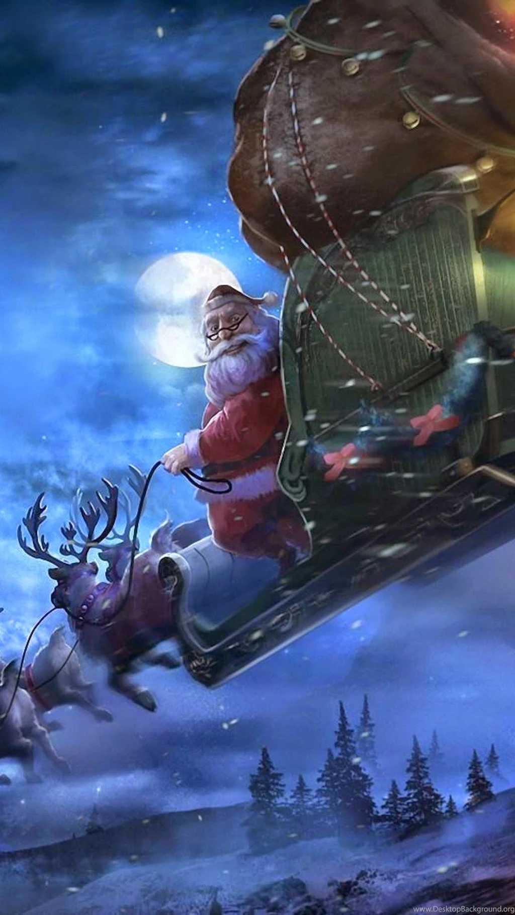 Christmas Santa Claus Sledge Illustration Android Wallpapers ...