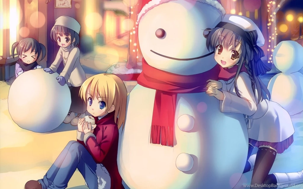 Download Wallpapers 1920x1200 Winter, Snowman, Mood, Anime, Friends ...