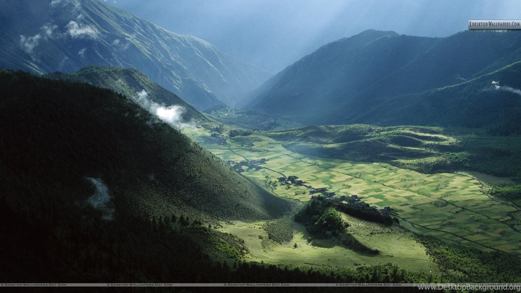Agricultural Fields And Village, Tibet Wallpapers