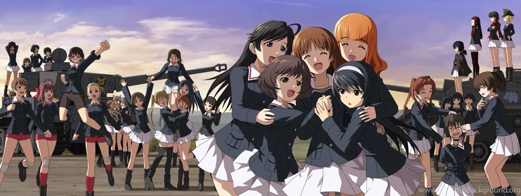 Girls Und Panzer Boots Crying Erwin Glasses Group Hat Headband Hug ...