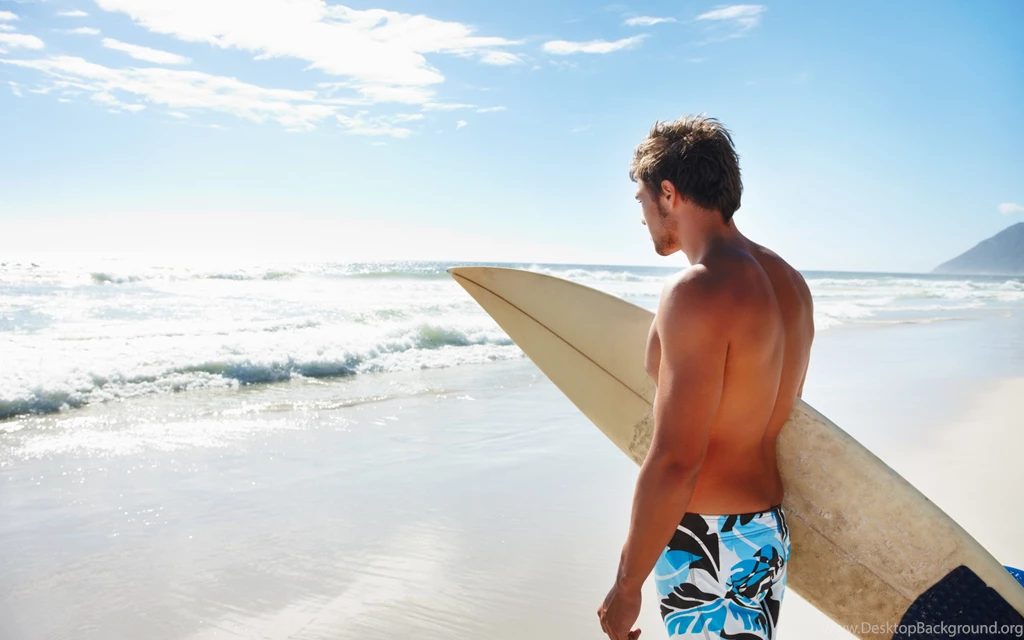 Man With The Surf Board On The Beach Widescreen Wallpapers