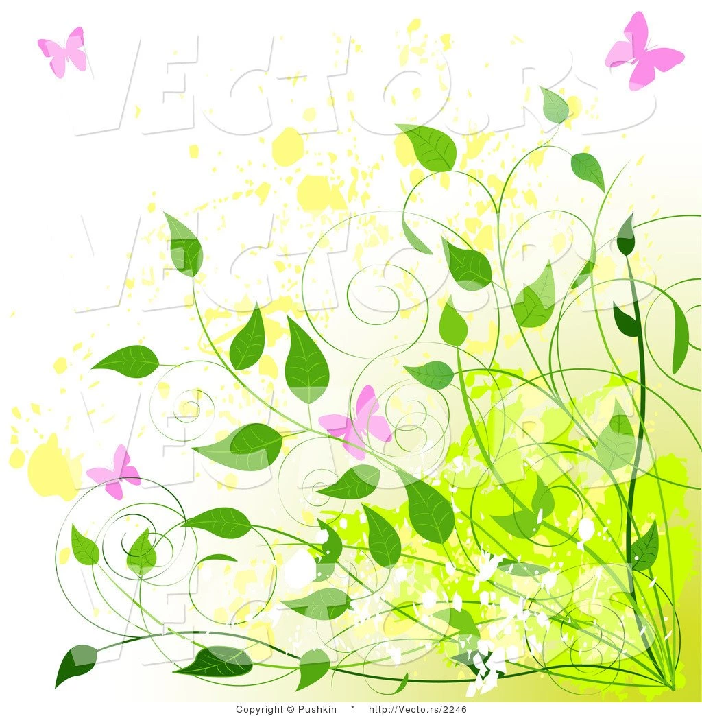 Vector Of Pink Butterflies With Green Vines Over Yellow Splatters ...