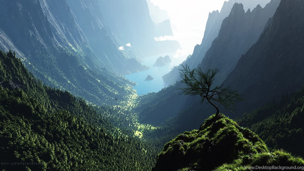 Digital Art, Valley, Digital Blasphemy, Nature, Landscape, Trees ...