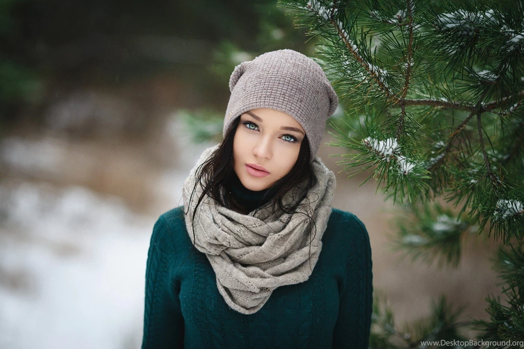 Women, Brunette, Winter, Blue Eyes, Hat, Scarf, Women Outdoors ...