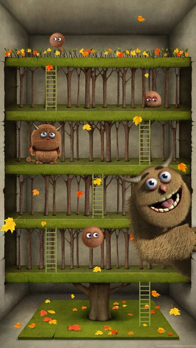 Cute Cartoon Tree Shelf iPhone 5 Wallpapers