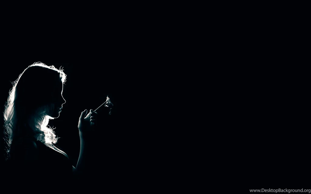 Girl Smoking Cigarettes Shadow On Black Backgrounds
