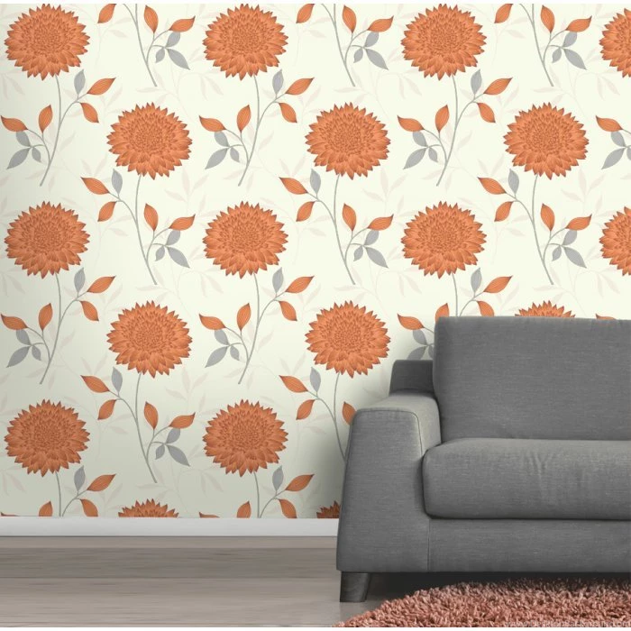 I Love Wallpaper™ Fanfare Floral Wallpapers Orange / Cream I Love ...