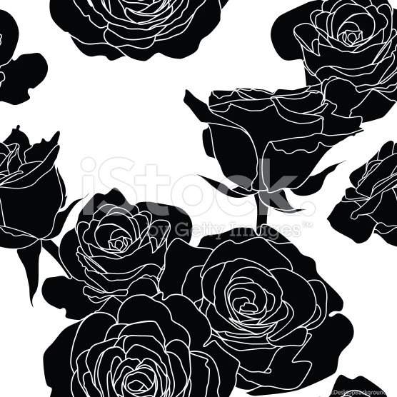 Seamless Pattern With Black Roses Flowers On White Backgrounds ...