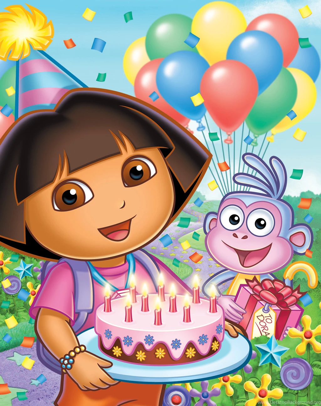 Dora And Boots Birthday   Wallpaper.