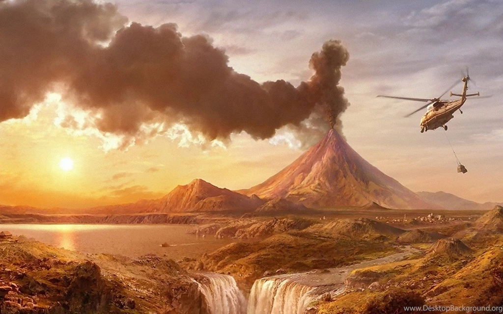 Volcano Smoke Eruption Helicopter Desktop Wallpapers