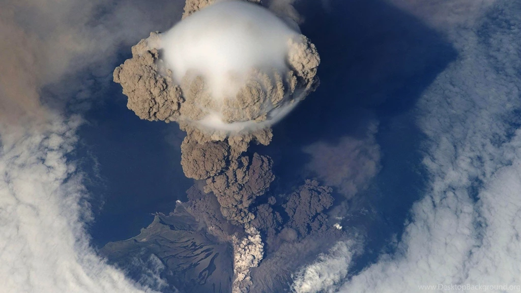 Volcanic Eruption Arial View Smoke Clouds Cool HD Wallpapers