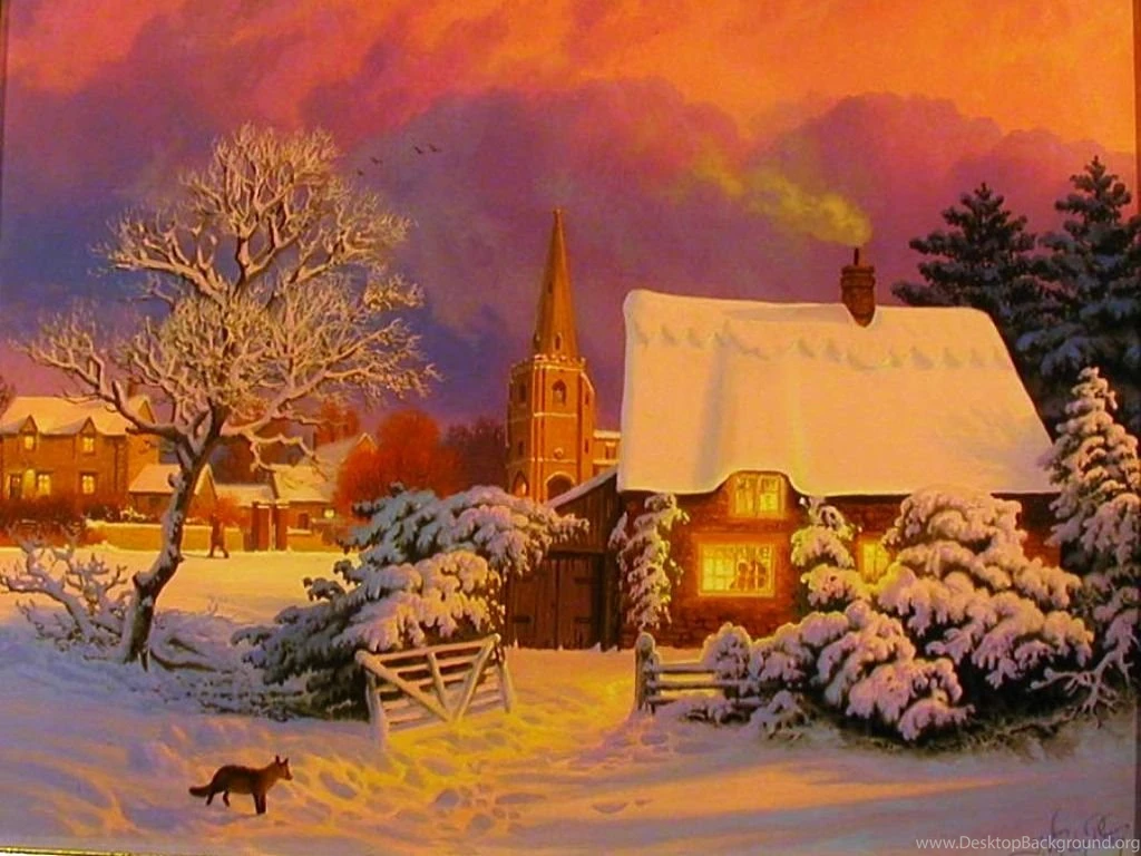 15 Snow Cottage Trees Winter Painting Sunset Hd Wallpapers 363 ...