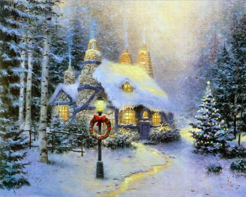 Winter,Christmas Winter Christmas Thomas Kinkade Cottage 1280x1024 ...