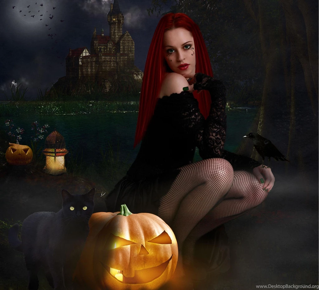 GOTHIC GIRL IN HALLOWEEN WALLPAPER   (