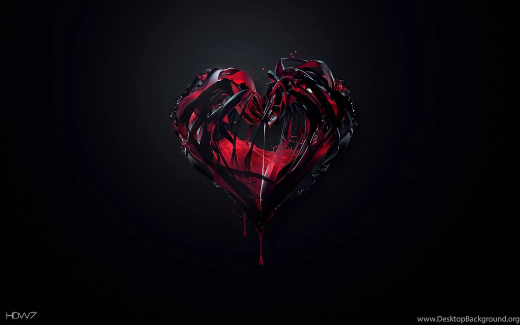 Broken Red Black Heart Lines Glass Drops Melting