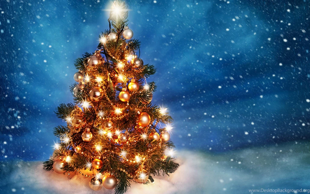 Winter: Christmas Tree Snow Lights New Year Merry Desktop ...