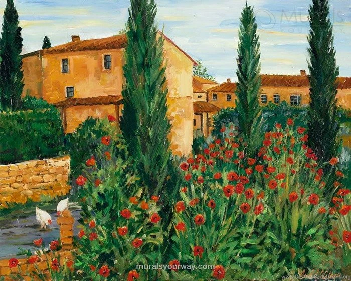 Tuscan Wall Mural Ideas With Tuscan Hilltop Retreat   Wallpapers ...