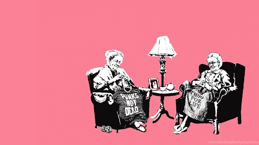 Banksy Artwork Funny Graffiti Old People Pink Backgrounds