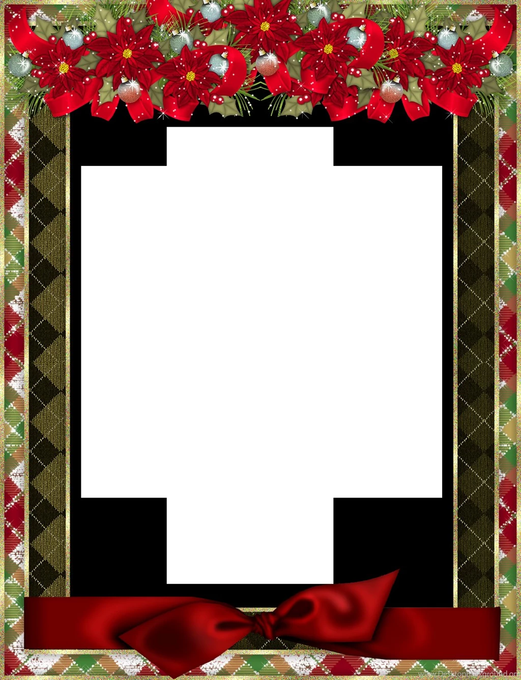 Christmas Photo Frame With Red Bow And Poinsettia