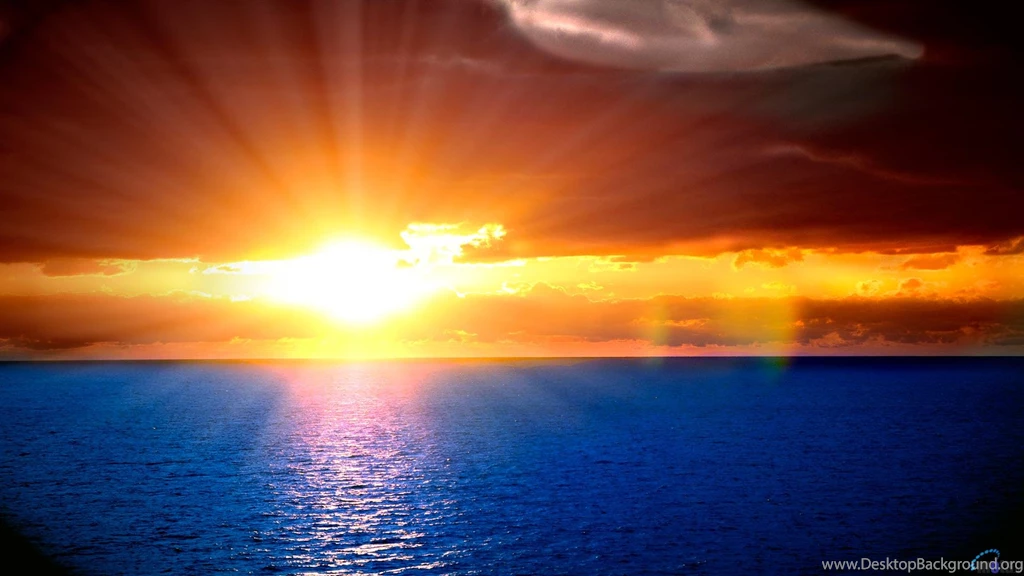 Download Wallpapers Orange Sunset In The Blue Sea (1920 X 1080 HDTV ...