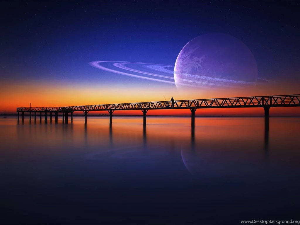 Water Sunrise Blue Ocean Planets Orange Bridge Wallpapers (
