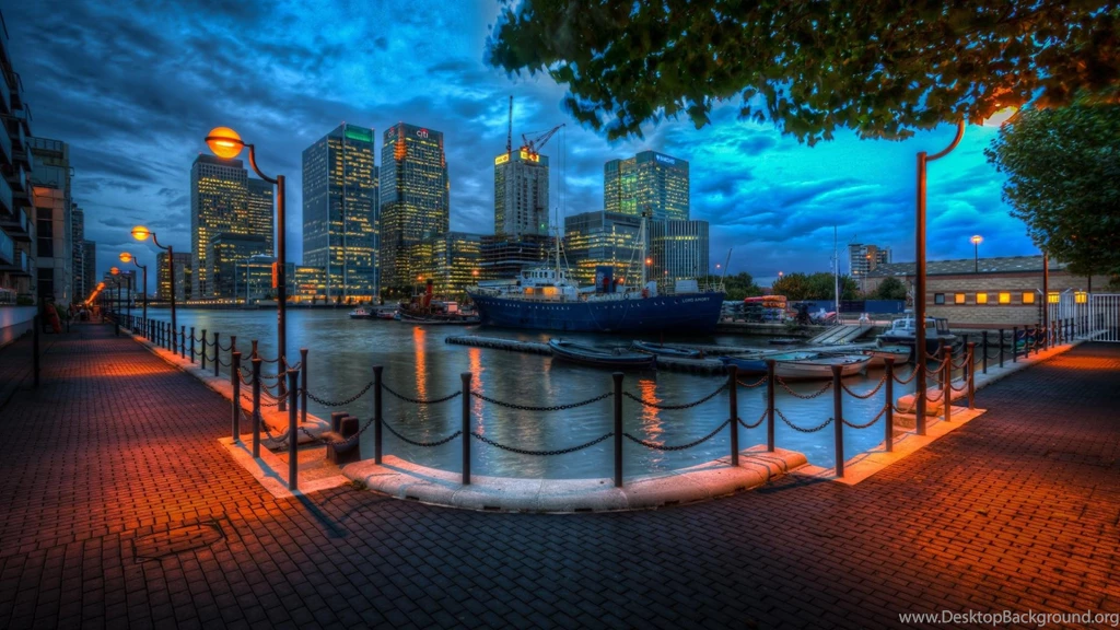 BEAUTIFUL CITY WATERFRONT AT NIGHT HDR WALLPAPER (