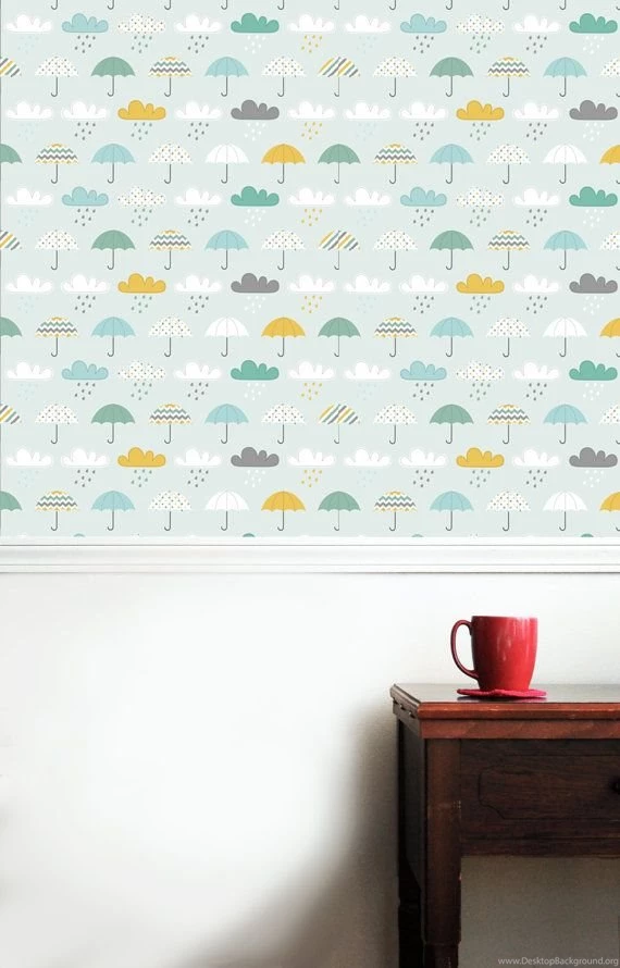 Umbrellas And Rain Clouds Wallpapers (FOUR Piece Set)   Removable ...
