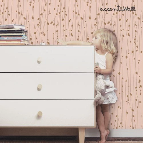 Leaves Pink Peel And Stick Fabric Wallpapers   2ft X 4ft Sheet ...