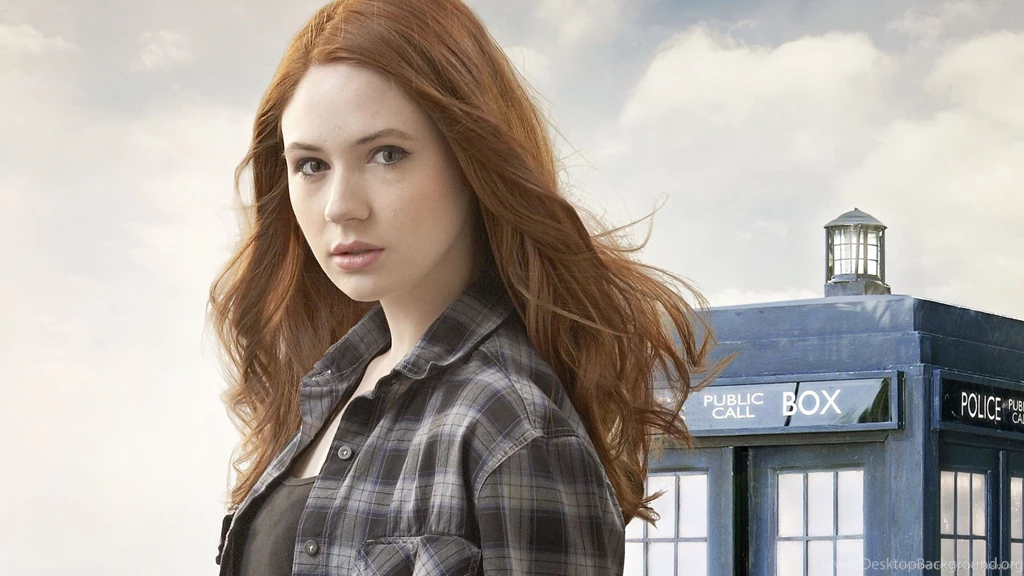 Download 1920x1080 Karen Gillan Near TARDIS Wallpapers