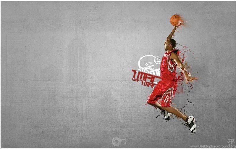 Tracy Mcgrady In Front Of Invisible Basket, Red Houston Rockets ...