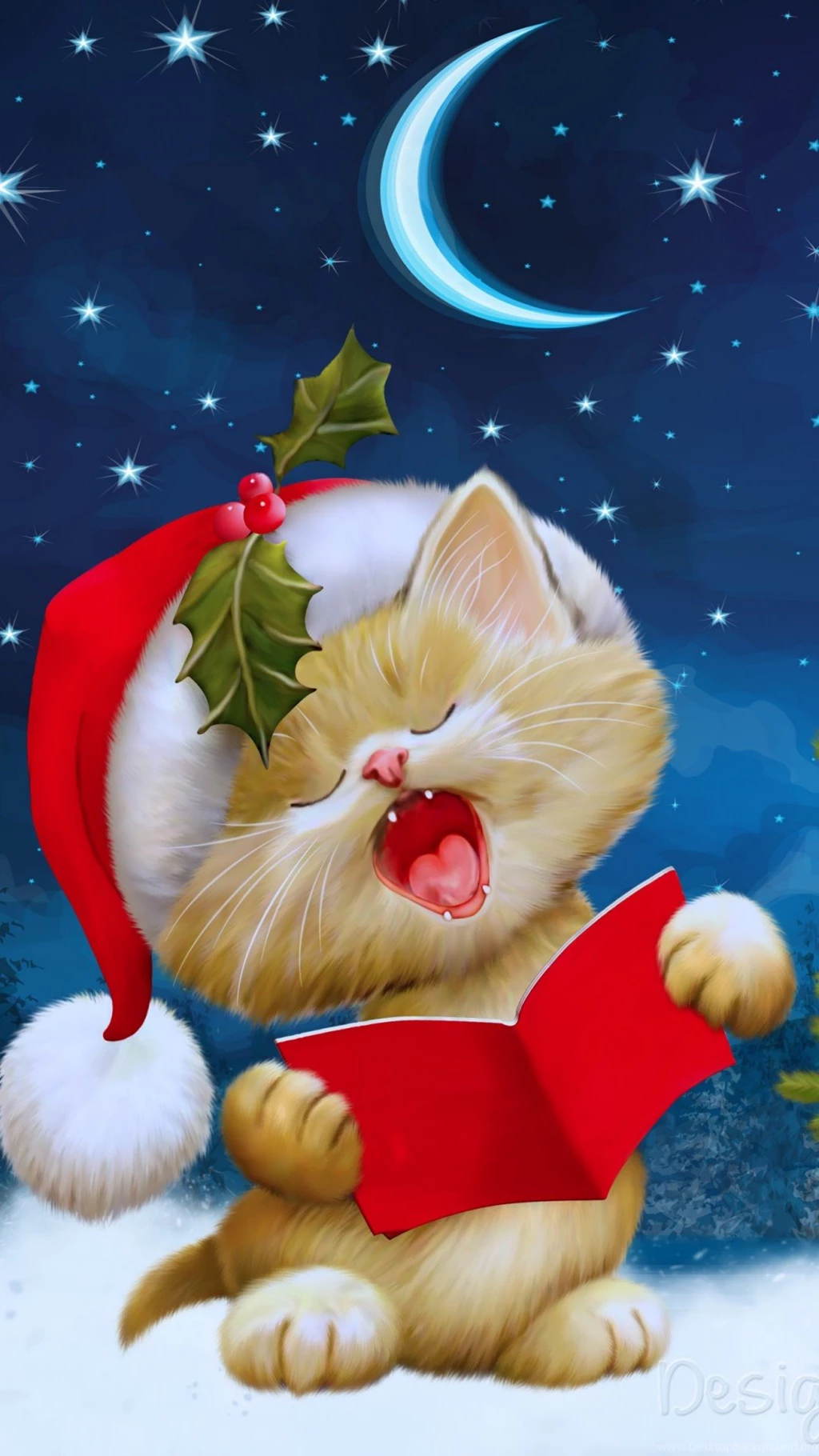 Download Santa Kitten Singing Christmas Carols HD Wallpapers For ...