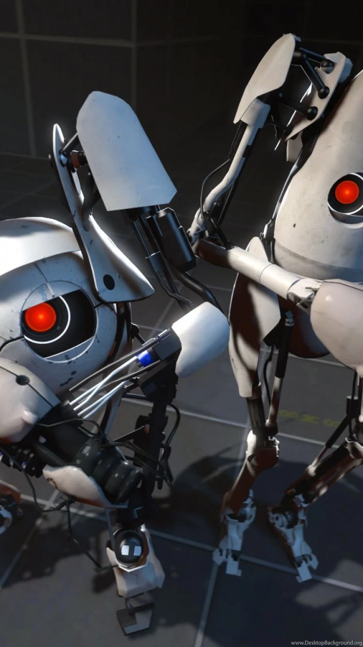 Download Wallpapers 750x1334 Portal 2, Robots, Gun, Friends iPhone ...