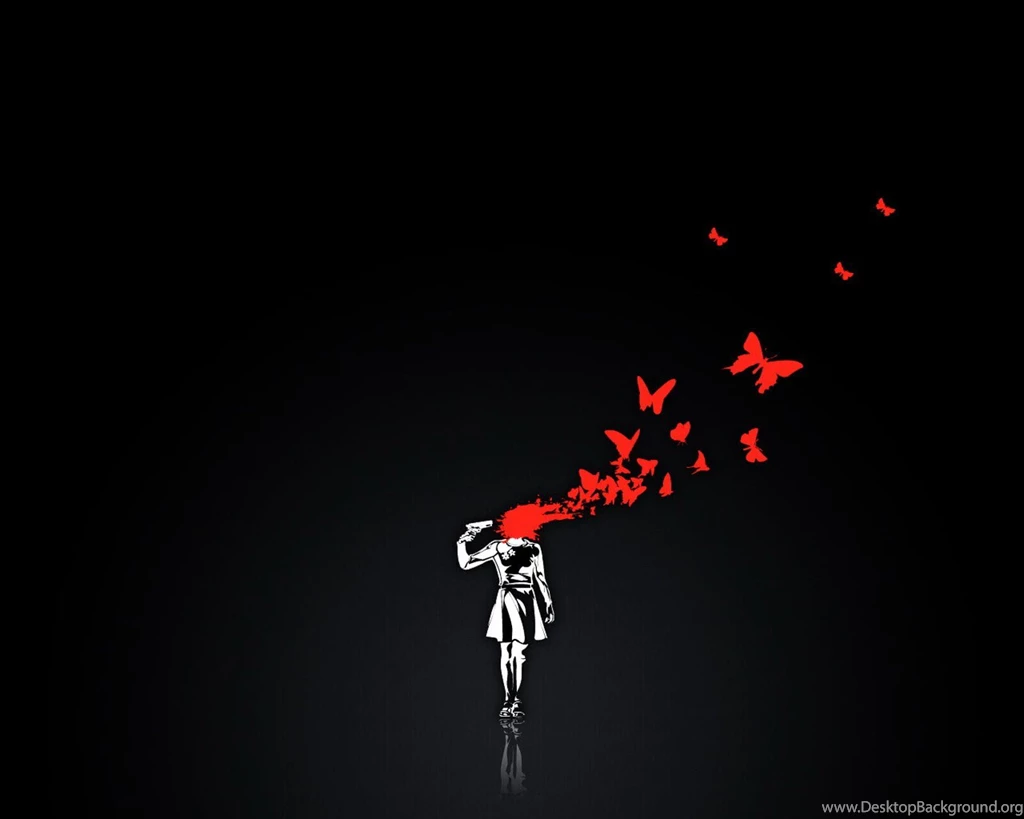 Black Backgrounds Girl Weapon Red Butterfly Wallpapers