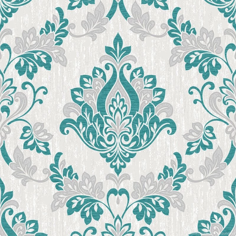 Vymura Senator Damask Glitter Wallpapers Teal And Silver   M1030