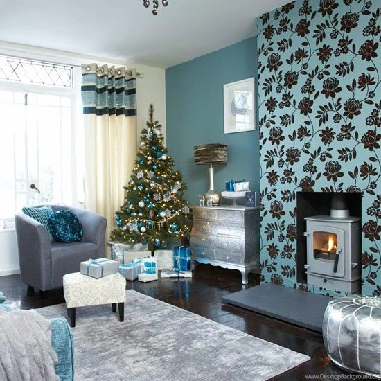 Festive Teal And Silver Living Room Scheme