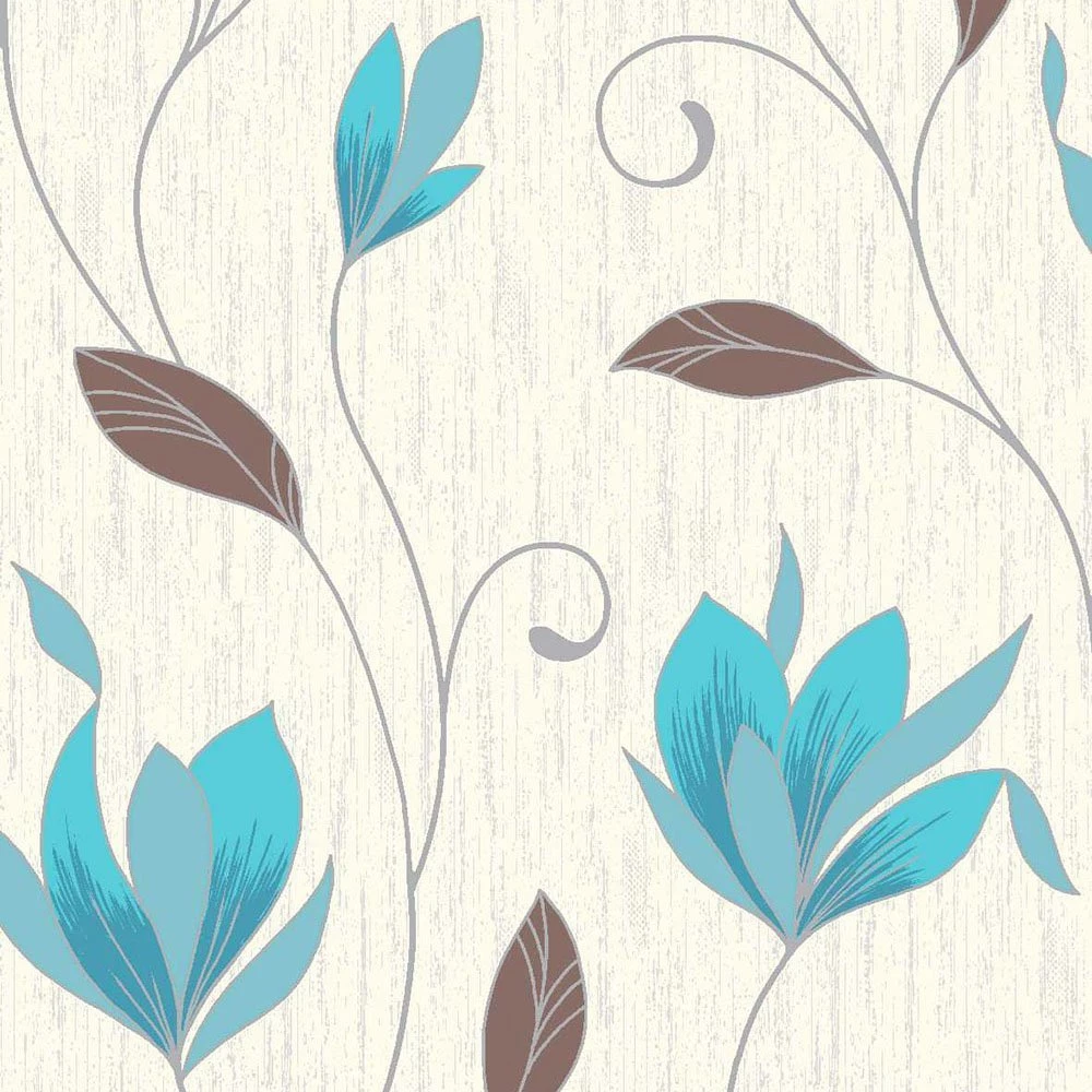 Vymura Synergy Glitter Floral Wallpapers White / Teal / Silver ...