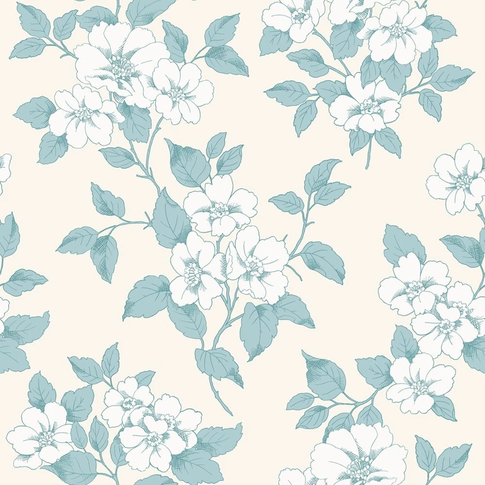 Rasch Jardin Floral Leaf Pattern Silver Teal Flower Wallpapers 204544