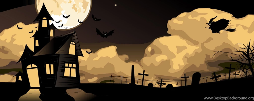 Download Wallpapers 2560x1024 House, Witch, Flying, Halloween, Sky ...