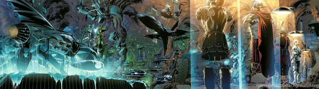 A Dual Screen Wallpapers Of The Batcave : Batman