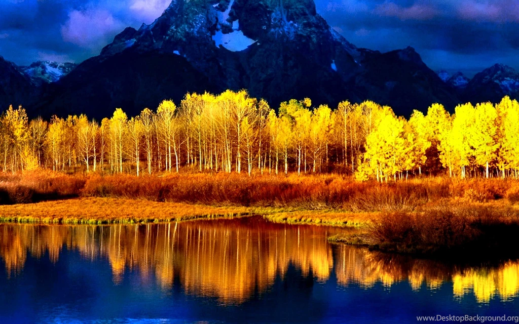 Reflection Opus Scenic Mountain Lake Tree Yellow Blue Fall Full HD ...