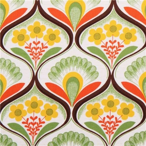 Retro Flower Wallpapers Canvas Fabric Green Robert Kaufman Flower ...