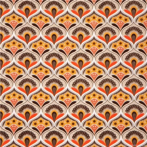 Retro Flower Wallpapers Canvas Fabric Brown Robert Kaufman Flower ...