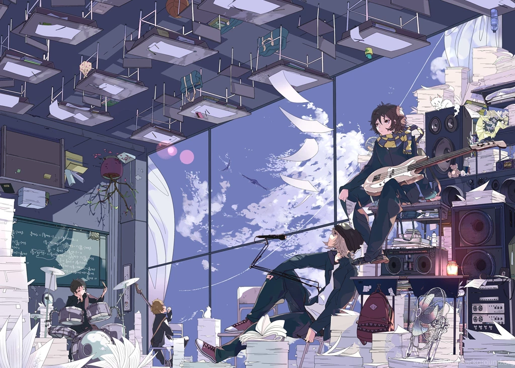 Abstract Speakers School Guitars Drums Artwork Anime Anime Boys ...