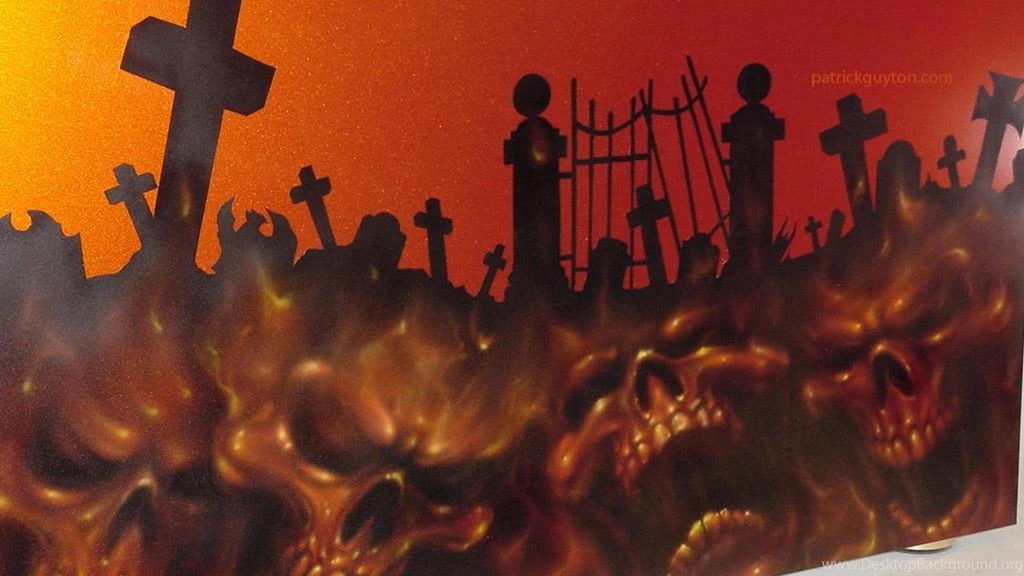 CEMETERY FULL OF GHOST SKULLS WALLPAPER   (