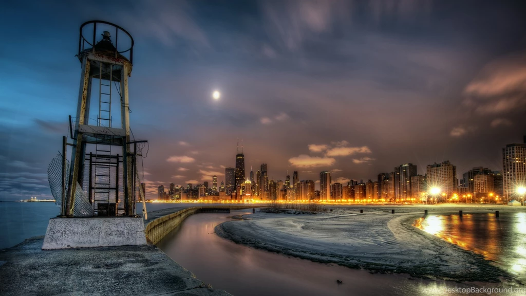 Download Wallpapers 3840x2160 Lighthouse, River, Night, Buildings ...