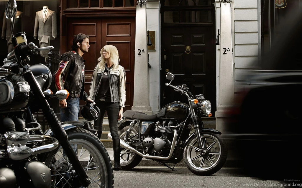 Blondes Women Jeans Leather Jacket Motorbikes Triumph Bonneville ...