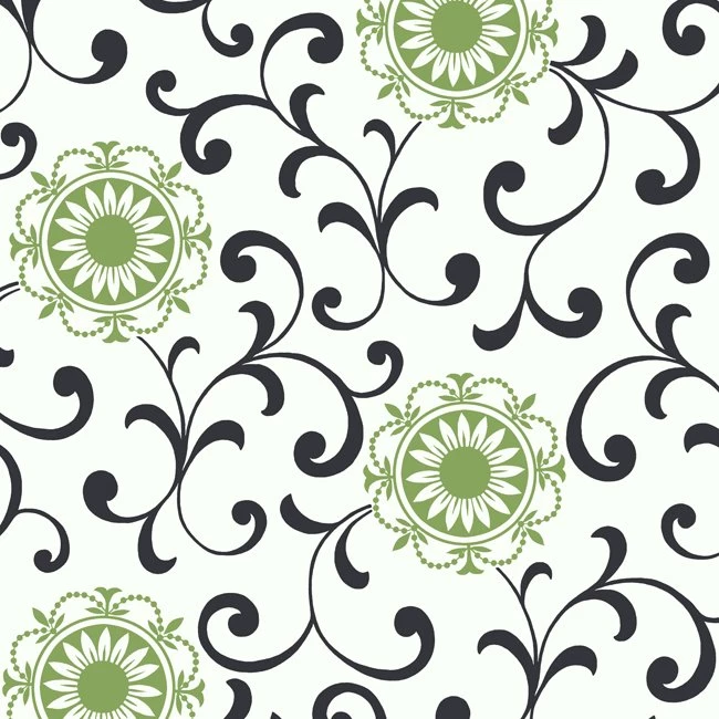AP7460 Black & White Medallion W/Scroll Wallpapers By York
